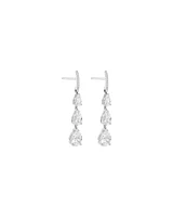 Pear Shape Cubic Zirconia Triple Drop Stud Earrings in Sterling Silver