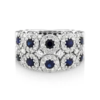 2 Row Bubble Ring with Sapphire and .75 Carat TW Diamonds in 14kt White Gold