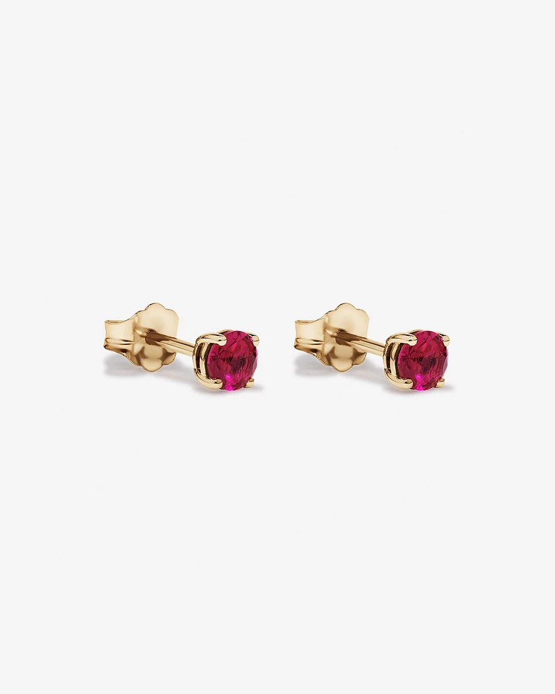 Boucles d'Oreilles Clous en Or Jaune 10kt avec Rubis Rouge Créé Ronde