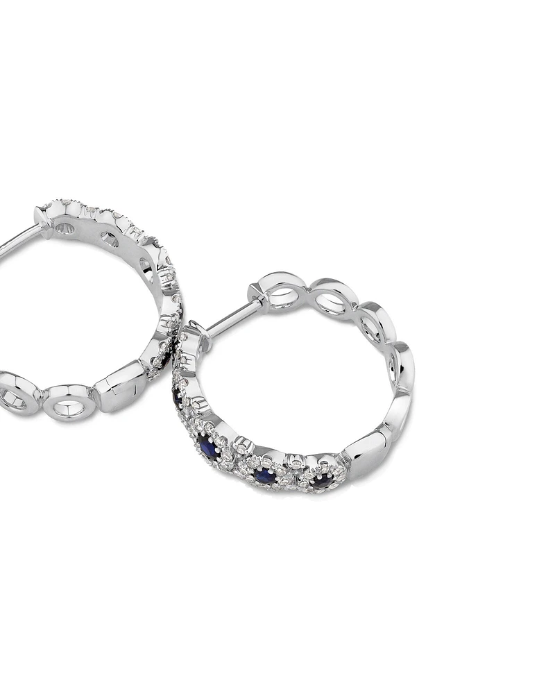 Bubble Huggie Earrings with Sapphire and .52 Carat TW Diamonds in 14kt White Gold