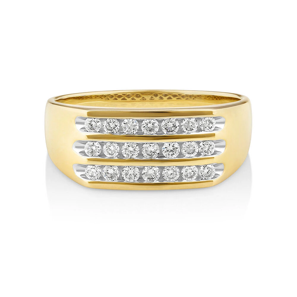 Bague en or jaune 10 K avec diamants à sertissage en bande totalisant 0,50 ct pour homme