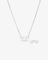 Cultured Freshwater Pearl Stud Earring and Necklace Set in Sterling Silver