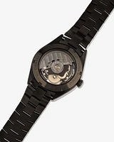 Montre automatique à mécanisme exposé en acier inoxydable gris