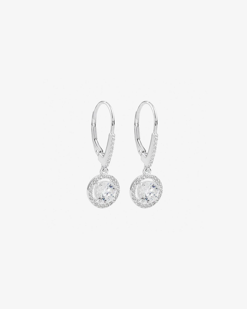 Halo Drop Earrings with Cubic Zirconia in Sterling Silver