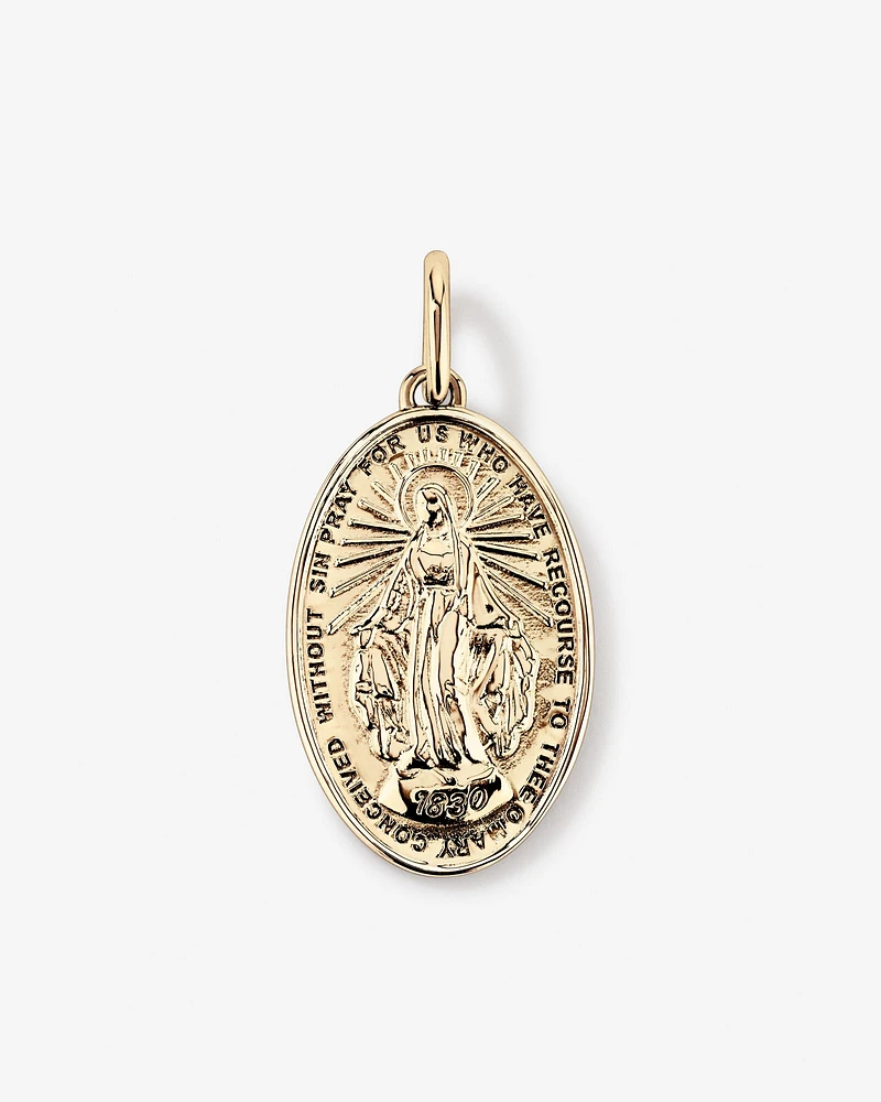 Oval St Madonna Pendant in 10kt Yellow Gold