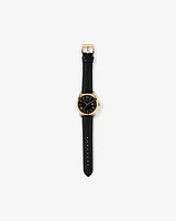 Men's Watch in Stainless Steel, Gold Tone & Black Leather