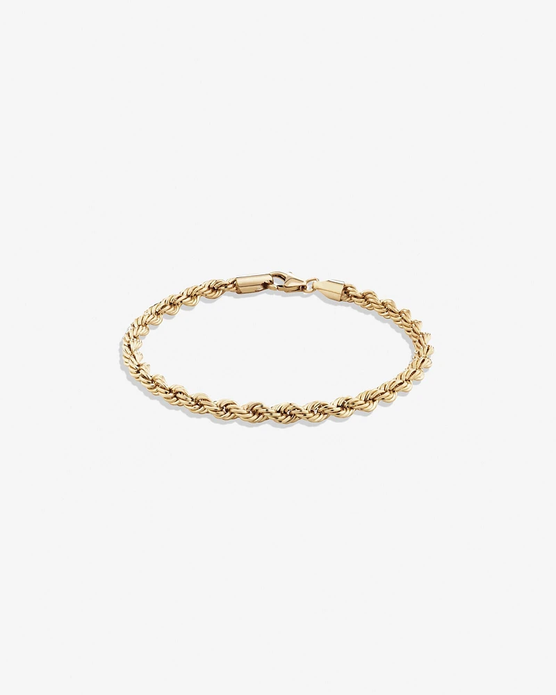 19cm (7.5") 4mm-4.5mm Width Rope Bracelet in 10kt Yellow Gold