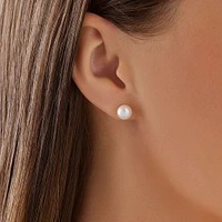 Stud Earrings with 7mm Button Cultured Freshwater Pearl in 10kt Yellow Gold