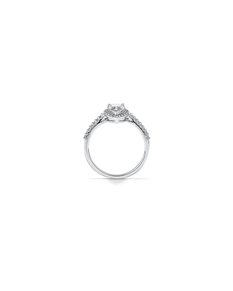 Pear Shaped Cubic Zirconia Halo and Side Accent Ring in Sterling Silver