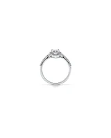 Pear Shaped Cubic Zirconia Halo and Side Accent Ring in Sterling Silver