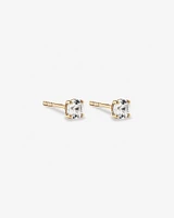 Round Created White Sapphire Birthstone Stud Earrings in 10kt Yellow Gold