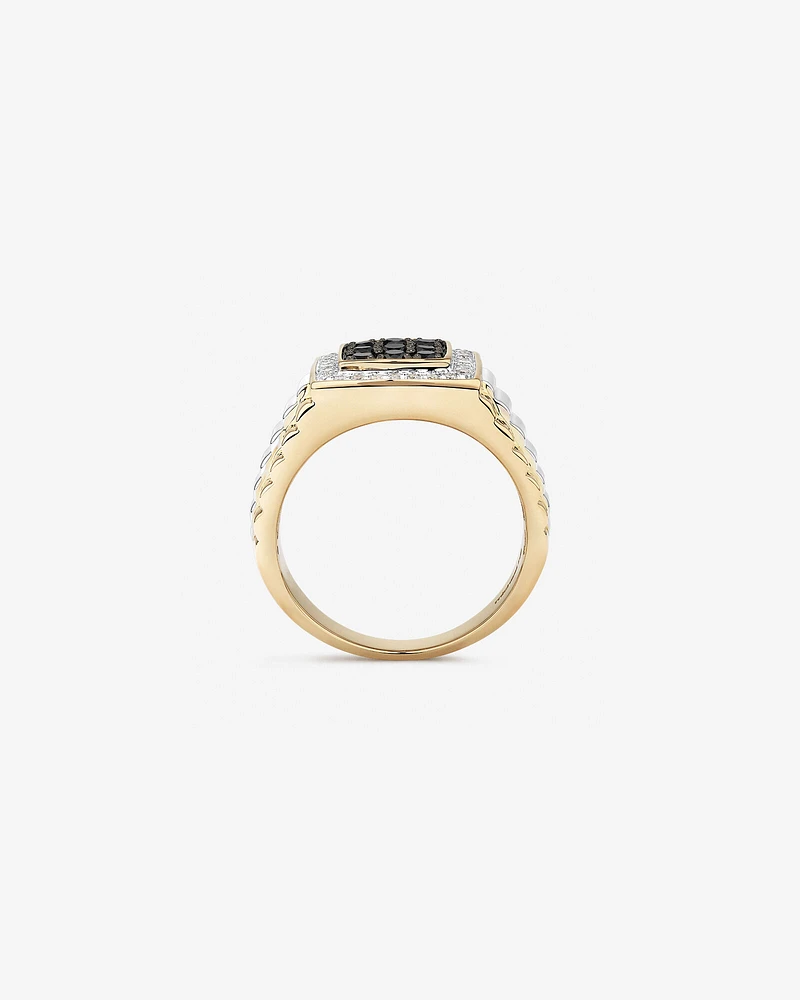 Bague en or blanc et jaune 10 K à diamants blancs et noirs rehaussés totalisant 0,75 ct pour homme