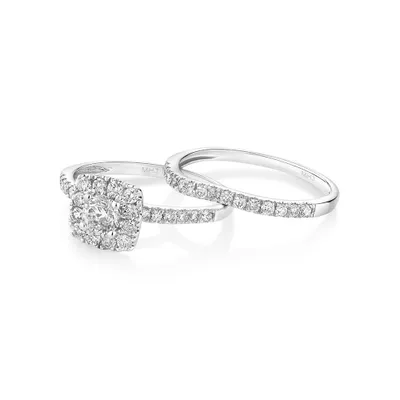 Bridal Set with 1 Carat TW of Diamonds 14kt White Gold