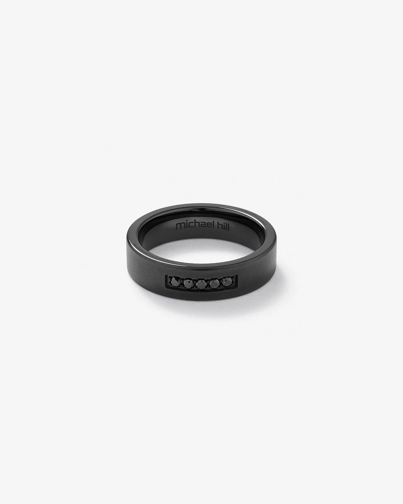 6mm Black Titanium Ring with Enhanced Black Diamonds