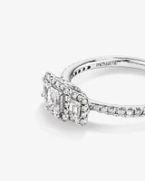 0,80 carat Poids Total en Trois Pierres de Taille Émeraude avec Bague de Fiançailles Halo en Or Blanc 14kt