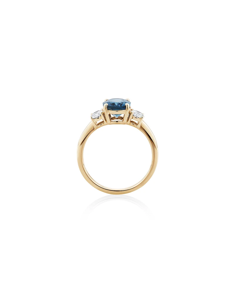 London Blue Topaz Ring with .46 Carat TW Diamonds in 14kt Yellow Gold