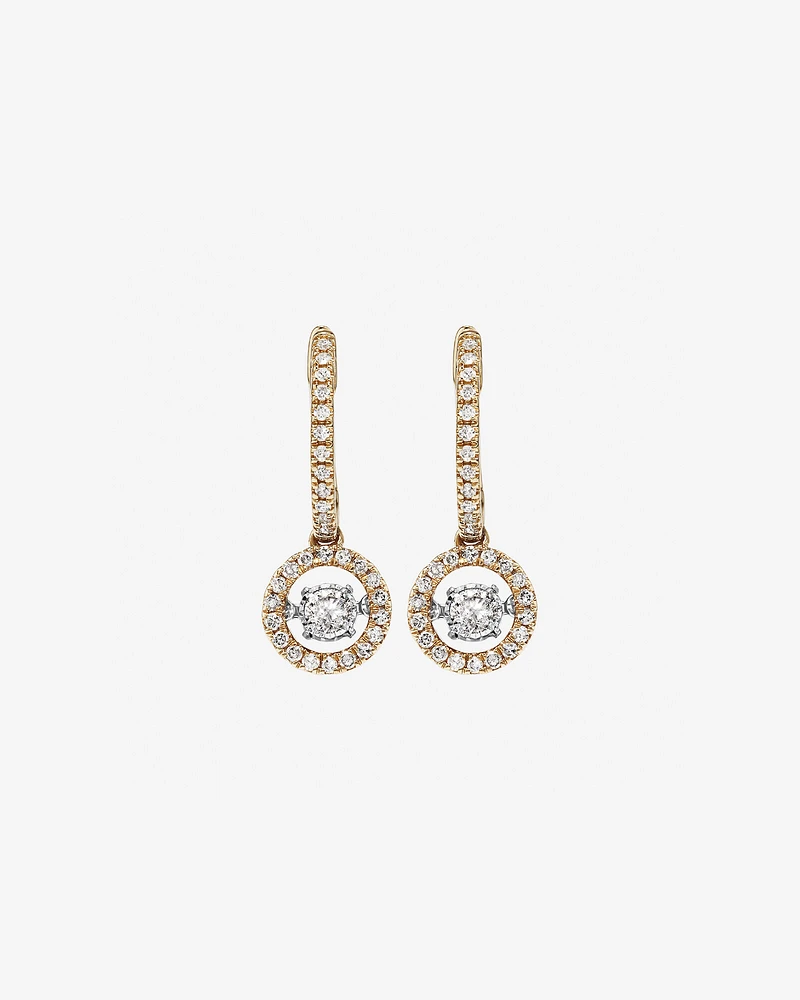 0.50 Carat TW Diamond Halo Everlight Drop Huggie Earrings in 10kt Yellow Gold