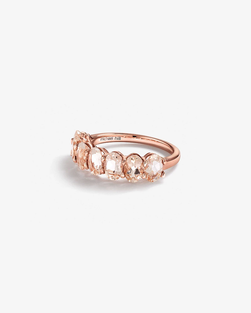 Bague éternité en or rose 10 K avec morganite, 6 x 4 mm