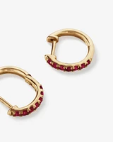 Ruby Huggie Hoop Earrings in 10kt Yellow Gold