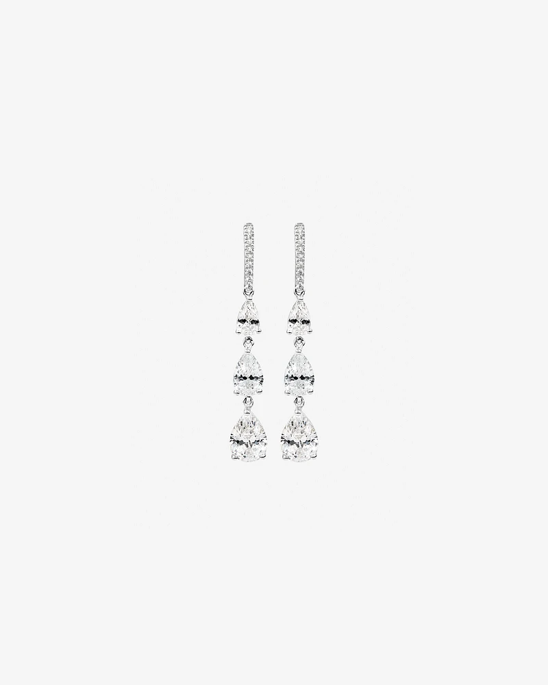 Pear Shape Cubic Zirconia Triple Drop Stud Earrings in Sterling Silver