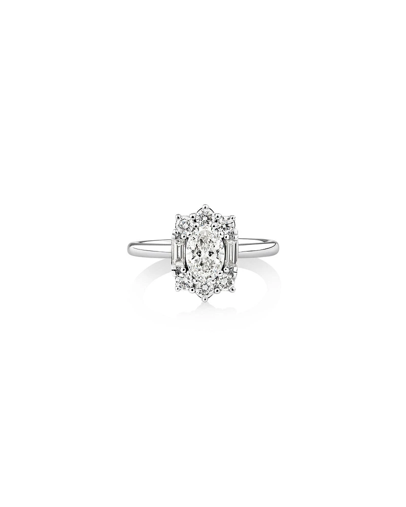 Sir Michael Hill Designer Oval Engagement Ring with 0.96 Carat TW Diamonds in 18kt White Gold