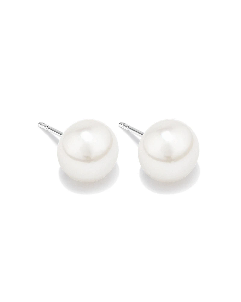 Stud Earrings with 9mm Button Cultured Freshwater Pearls in Sterling Silver