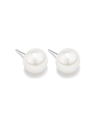 Stud Earrings with 9mm Button Cultured Freshwater Pearls in Sterling Silver