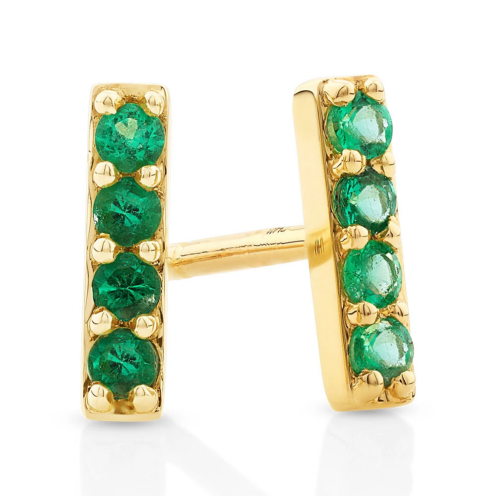 Bar Emerald Earrings in 10kt Yellow Gold