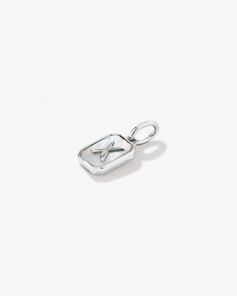 Letter F Mother of Pearl Initial Pendant in Sterling Silver