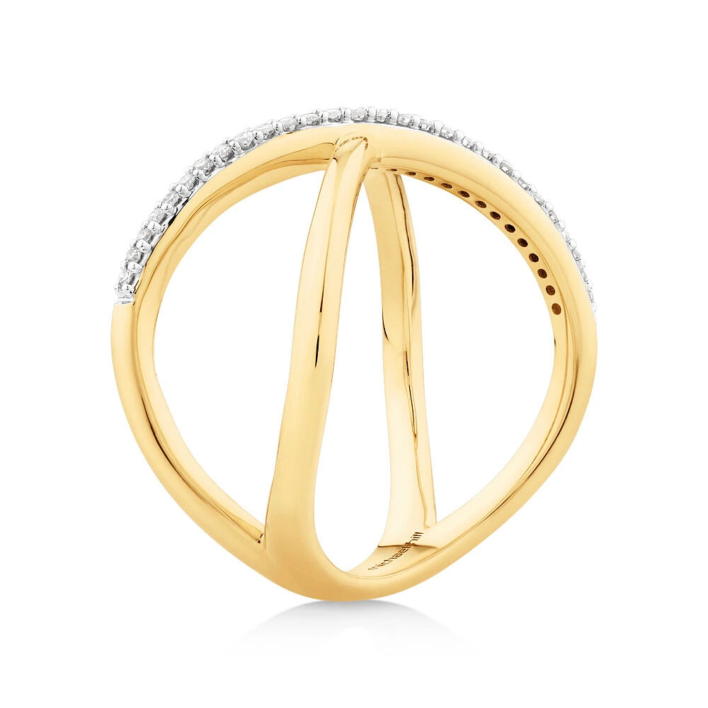 Crossover Ring with Diamonds in 10kt Yellow Gold