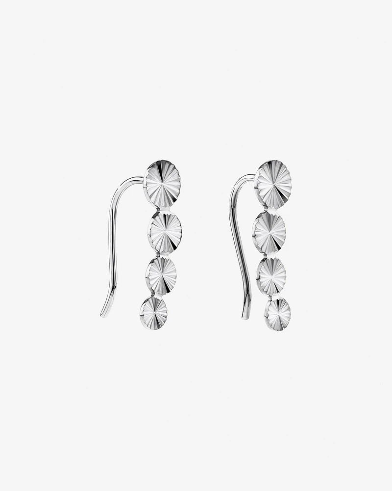 Sunray Graduated Disc Climber Earrings in Sterling Silver