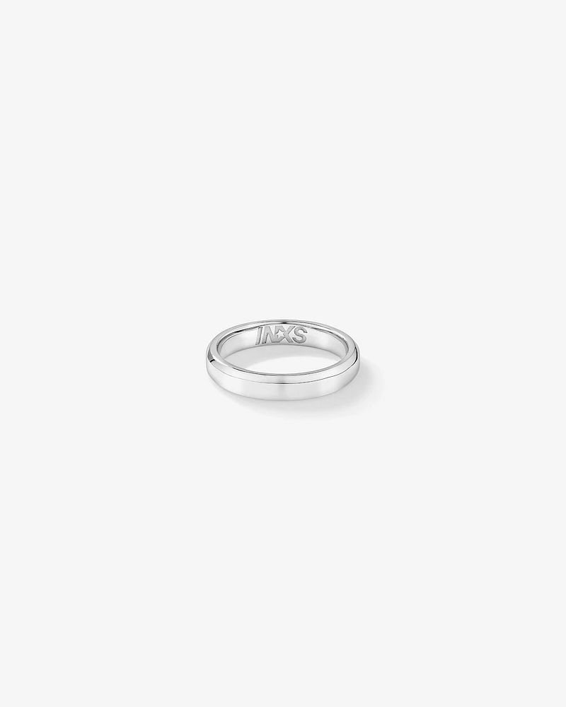 INXS By My Side Engraved Bevelled Edge 4mm Ring in Recycled Sterling Silver