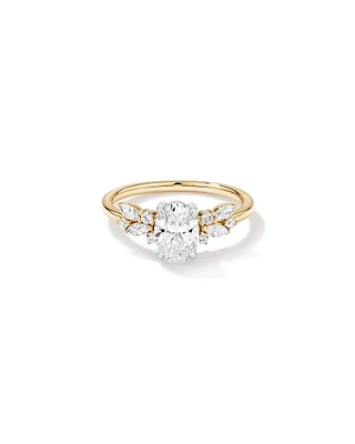 1.40 Carat TW Oval Cut Laboratory-Grown Diamond Marquise & Round Cut Side Stone Engagement Ring in 14kt Yellow & White Gold