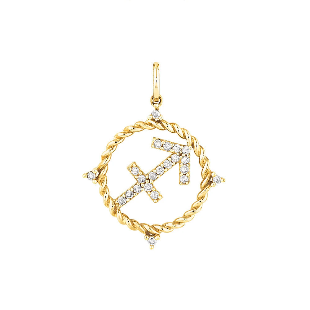 Sagittarius Zodiac Pendant with 0.15 Carat TW of Diamonds in 10kt Yellow Gold