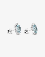 Boucles D'Oreilles Halo Avec Pierre Précieuse Aigue-Marine Bleue Taille Ovale Et 0,27 Carat Pt De Diamants En Or Blanc 10 Ct