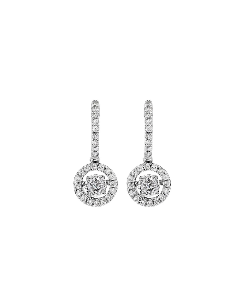 1.00 Carat TW Diamond Halo Everlight Drop Huggie Earrings in 10kt White Gold