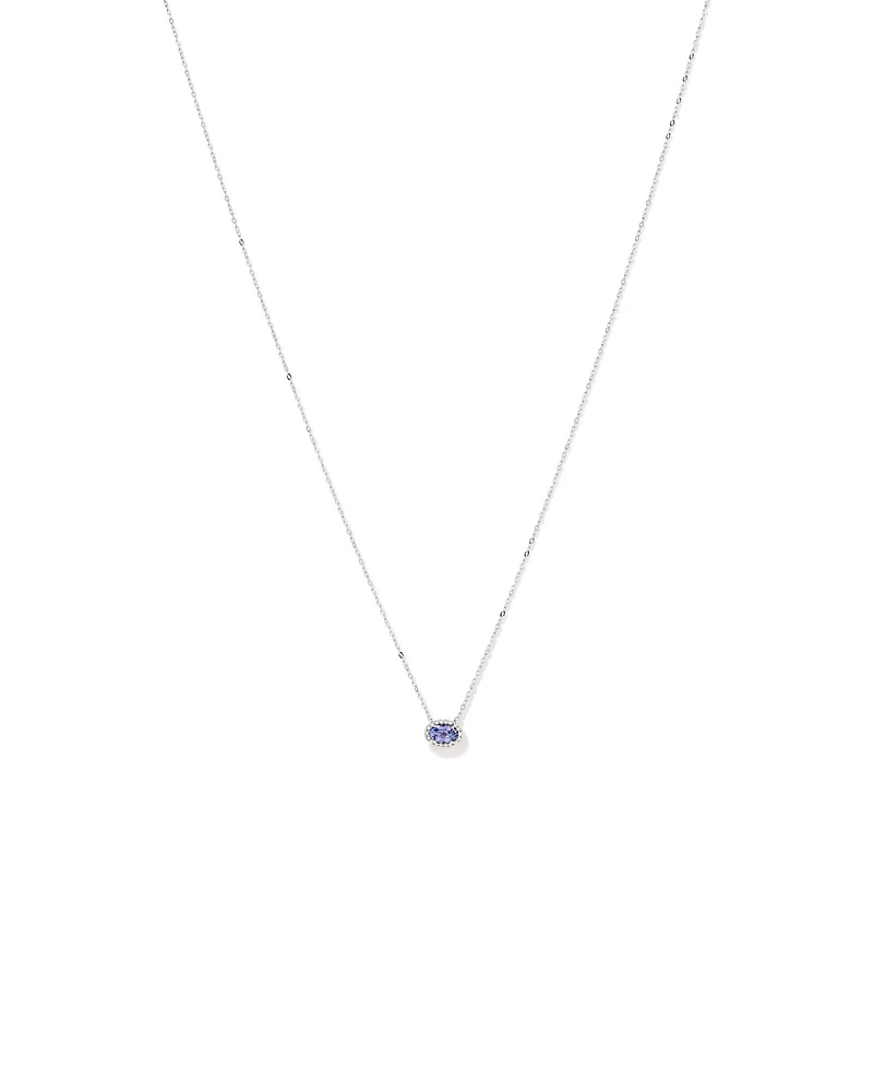 Oval Cut Blue Tanzanite Gemstone and 0.08 Carat TW Diamond Halo Pendant Necklace in 10kt White Gold