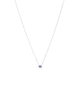 Oval Cut Blue Tanzanite Gemstone and 0.08 Carat TW Diamond Halo Pendant Necklace in 10kt White Gold