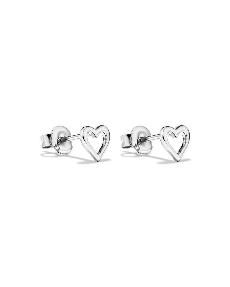 Open Heart Stud Earrings in Sterling Silver