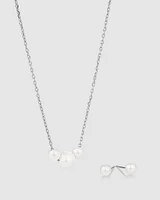 Cultured Freshwater Pearl Stud Earring and Necklace Set in Sterling Silver