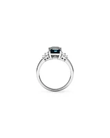 Emerald Cut London Blue Topaz Gemstone and 0.30 Carat TW Baguette Diamond Ring in 14kt White Gold