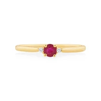 3 Stone Ring with Ruby & Diamonds in 10kt Yellow Gold