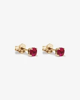 Created Round Red Ruby Birthstone Stud Earrings in 10kt Yellow Gold