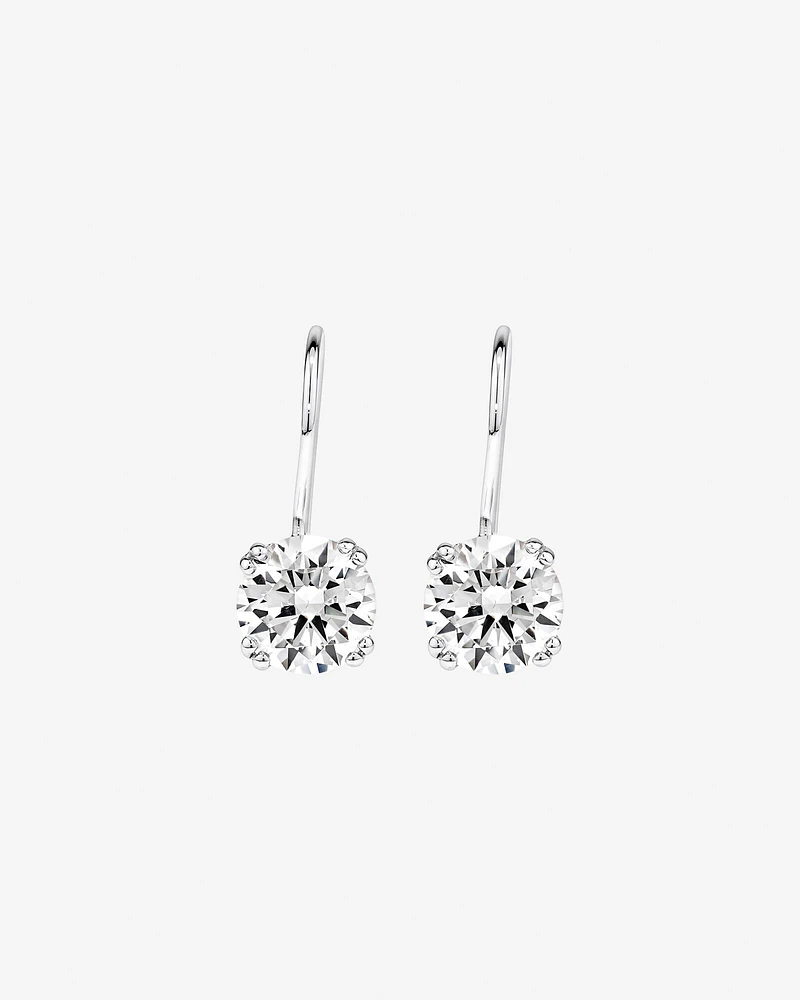 Round Brilliant Cubic Zirconia Drop Shepherds Hook Earrings in Sterling Silver