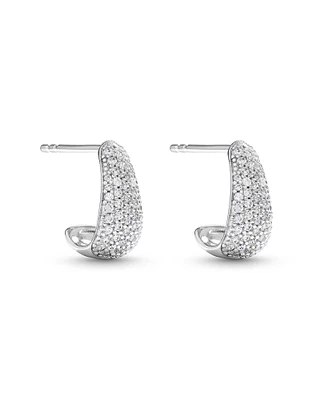 Boucles d'Oreilles Clous Demi-Créoles Dôme Pavé en Zircon Cubique en Argent Sterling