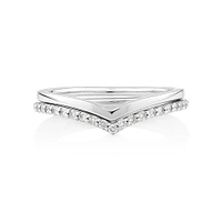 Chevron Ring Set with Diamonds in Sterling Silver