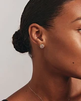 Fine Double Circle Diamond Stud Earrings in Sterling Silver