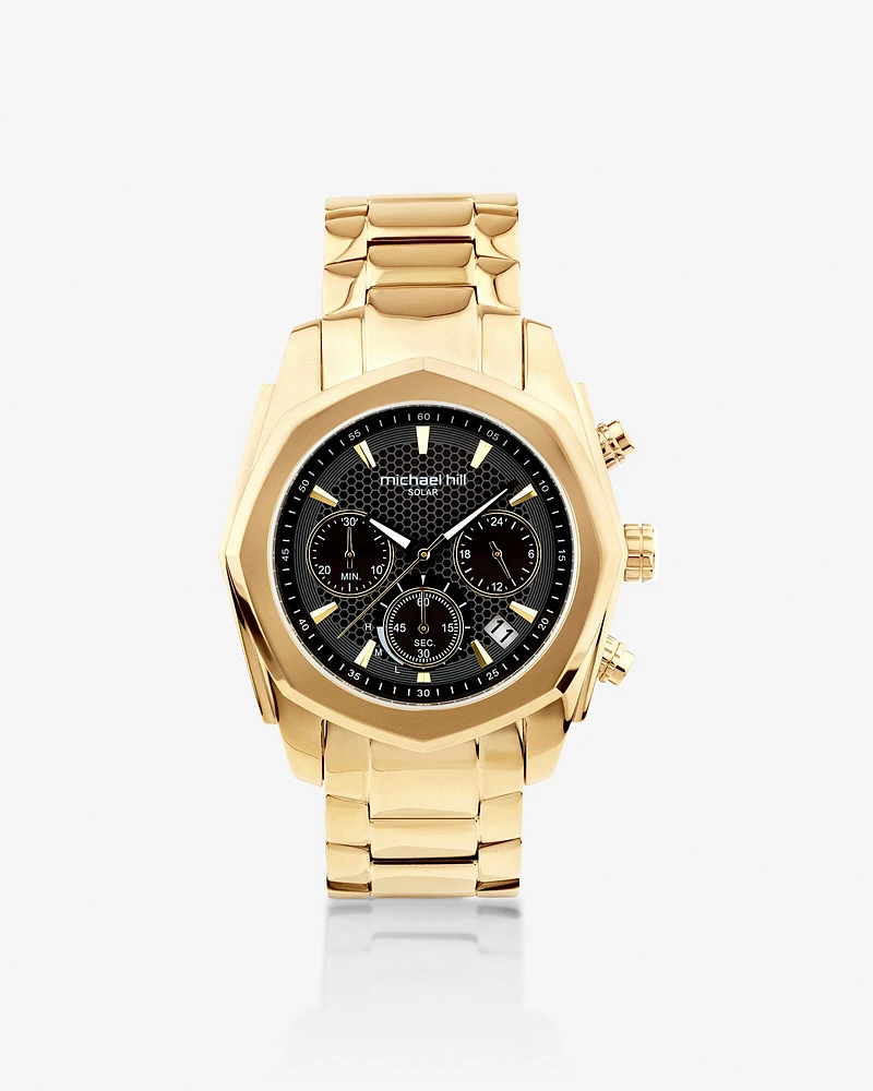 Men's Solar Chronograph Watch in Gold Tone Stainless Steel