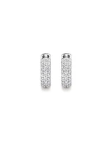 Cubic Zirconia Puff Cross Huggie Earrings in Sterling Silver