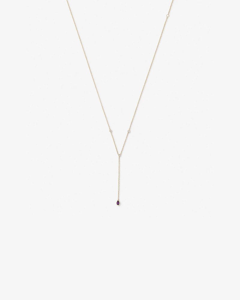 Collier Lariat Avec Améthyste Violette Taille Poire Et Diamants En Or Jaune 10 Ct